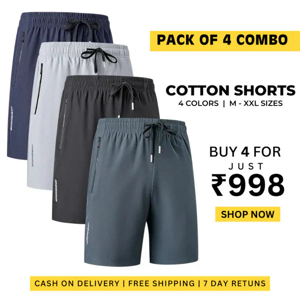 Pack of 4 Men's Stretchable Cotton Shorts
