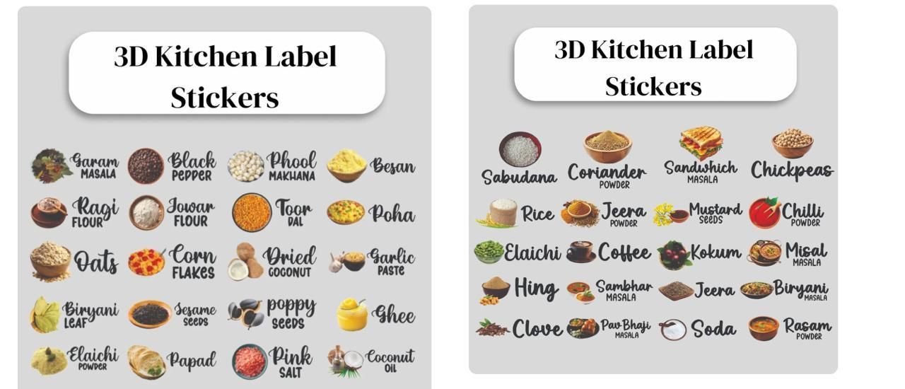 3D Waterproof Kitchen Jar Label Stickers (60 Stickers)