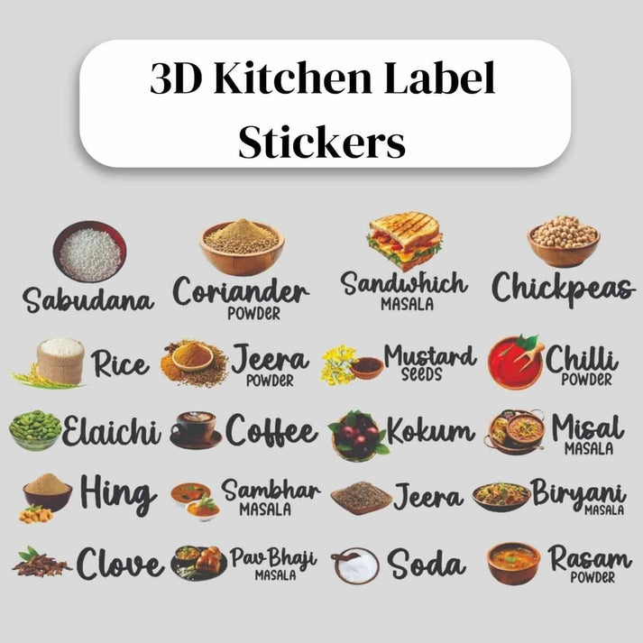 3D Waterproof Kitchen Jar Label Stickers (60 Stickers)