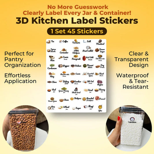 3D Waterproof Kitchen Jar Label Stickers (60 Stickers)