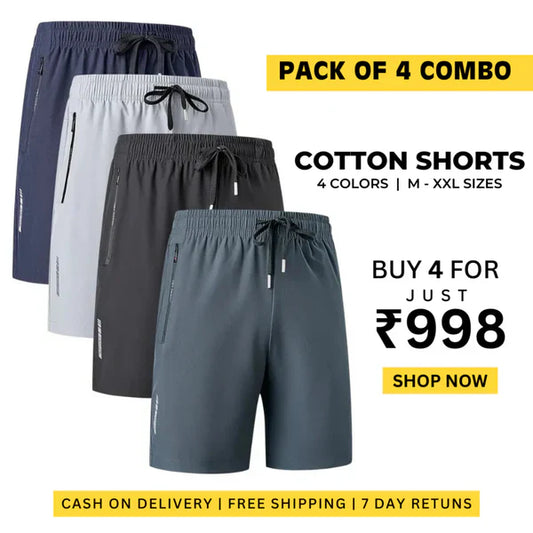 Pack of 4 Men's Stretchable Cotton Shorts